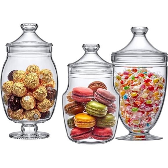 Acrylic Apothecary Jars (3-Piece Set), Plastic Jars with Lids Shatter-Proof